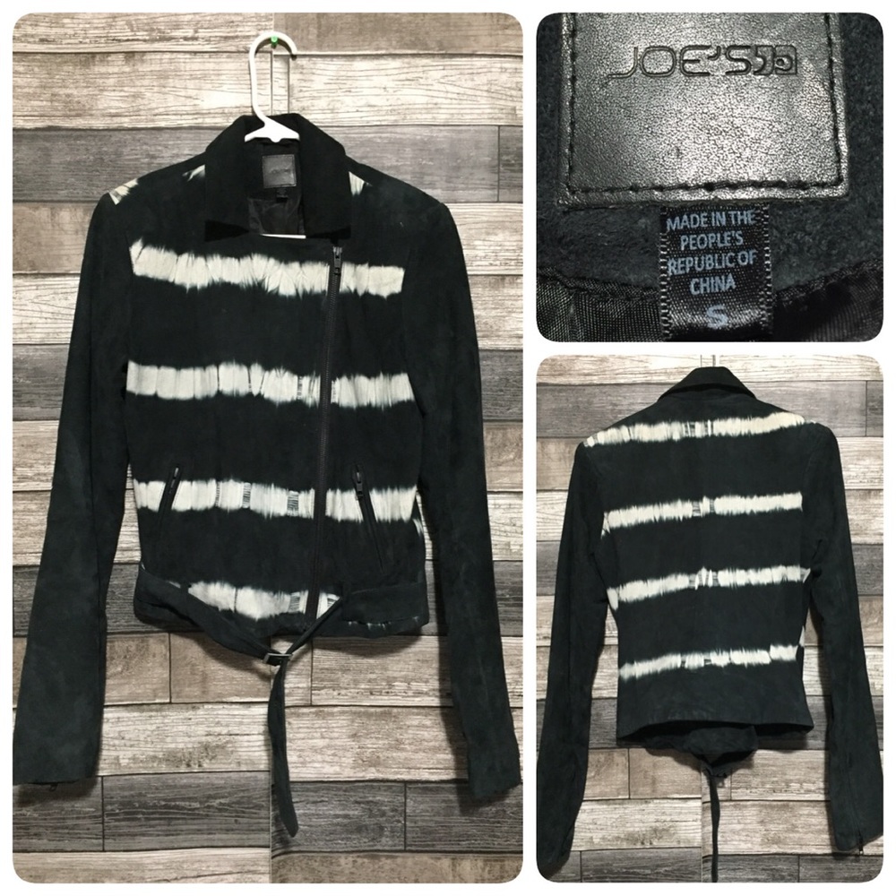 Joe's Jeans Jacket Tie Dye Black Suede Leather Moto Biker Jacket Women’s S